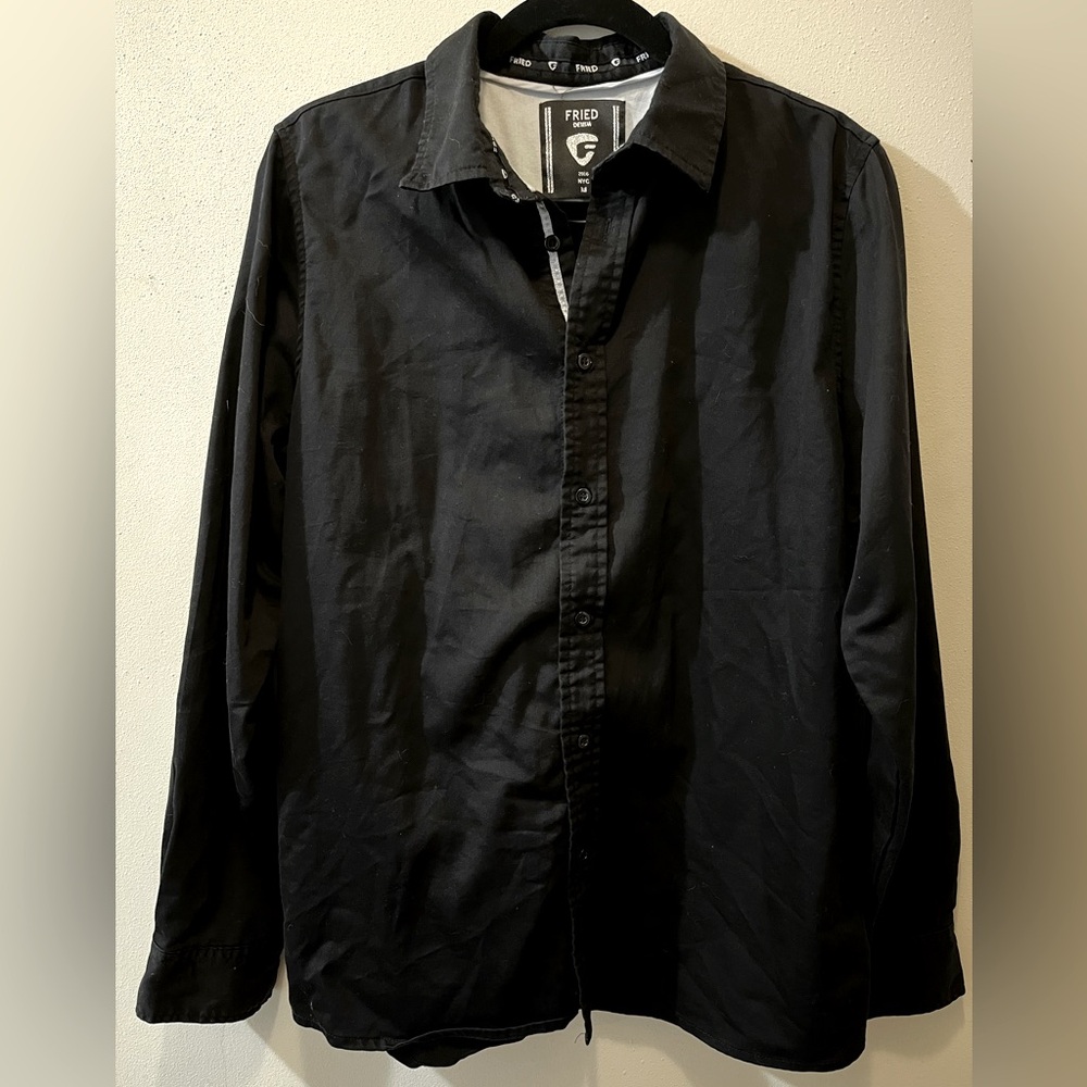 Men’s Fried Denim long sleeve, button down shirt, black